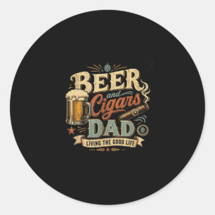 Beer cigar lover dad retro 70s vintage graphic classic round sticker