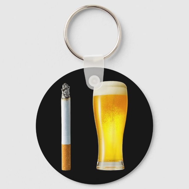 Beer Cigarette Lover Day Drinking Dad Smoking Beer Key Ring (Front)