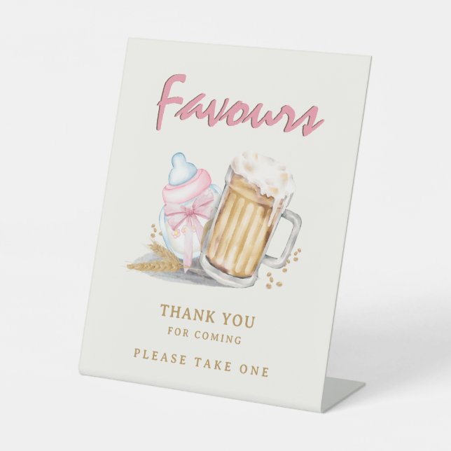 Beer Diaper Baby Girl Shower Favours Thank You Pedestal Sign (Front)