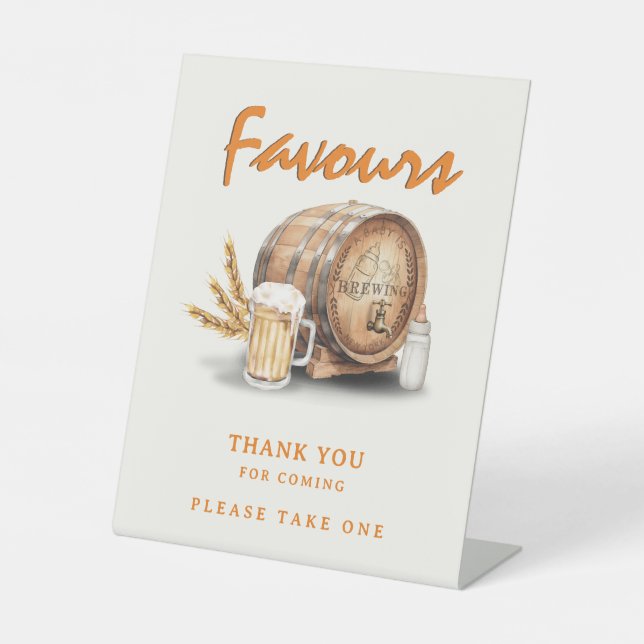 Beer Diaper Baby Shower Favours Thank You Pedestal Sign (Front)