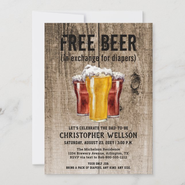 Beer & Diaper Mens Guys Baby Shower Party Invitation (Front)