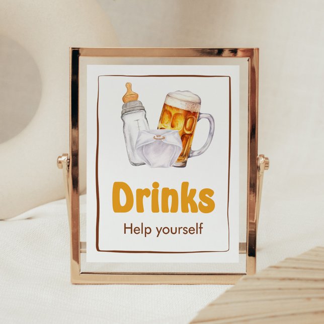 Beer Diaper Party Baby Shower Drinks Poster (Beer Diaper Party Baby Shower Drinks Sign)