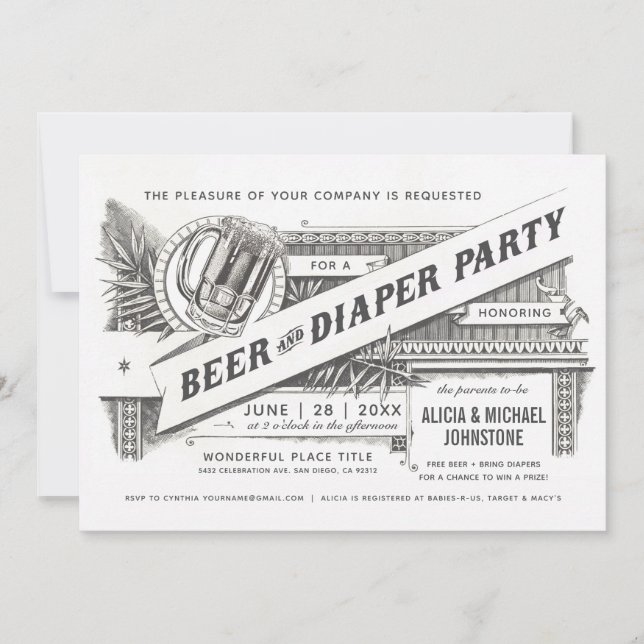 Beer & Diaper Party Baby Shower Invitations (Front)