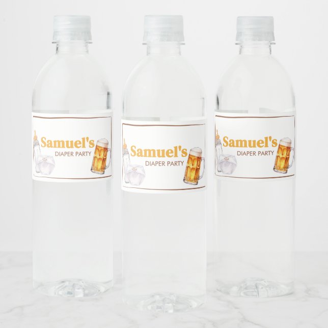 Beer Diaper Party Baby Shower Water Bottle Label (Bottles)