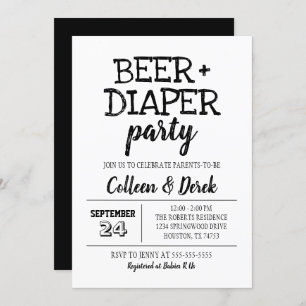Beer & Diaper Party Invitation   Black & White