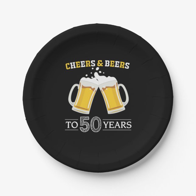 Beer Drinker Cheers and Beers to 50 Years Birthday Paper Plate (Front)