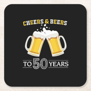 Beer Drinker Cheers and Beers to 50 Years Birthday Square Paper Coaster