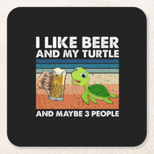Beer Drinker I Like Beer And My Turtle Birthday Square Paper Coaster