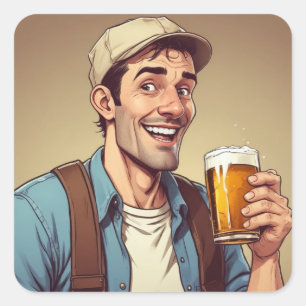 Beer Drinker Square Sticker