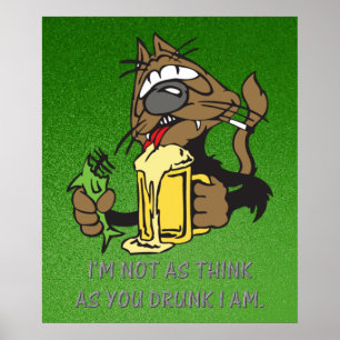 beer drinking cat poster