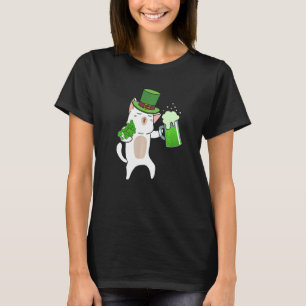 Beer Drinking Cat Shamrock Men Women St Patrick's  T-Shirt