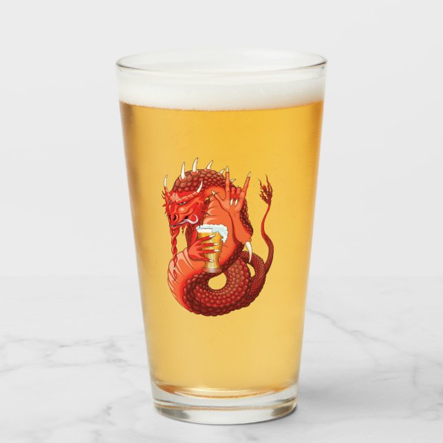 Beer Drinking Dragon Glass (Front Filled)