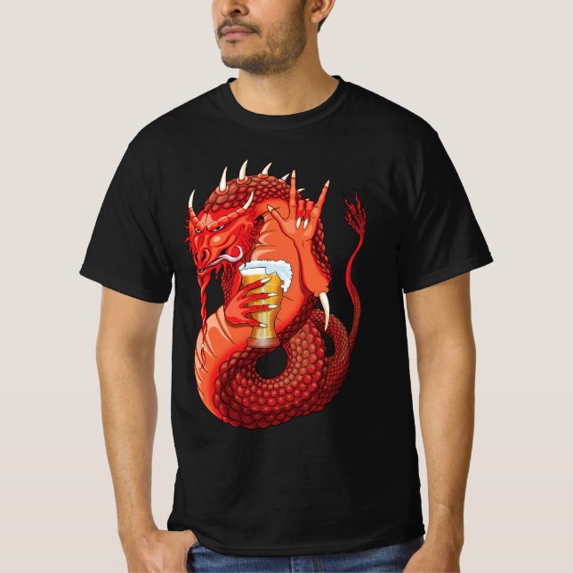 Beer Drinking Dragon Men's T-Shirt (Front)