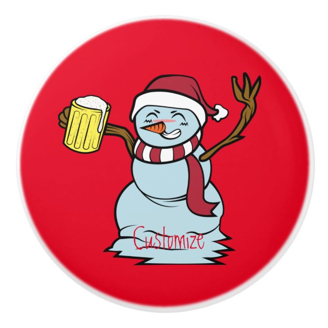Beer-drinking Drunk Snowman Thunder_Cove Ceramic Knob (Front)