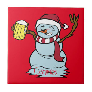Beer-drinking Drunk Snowman Thunder_Cove Ceramic Tile