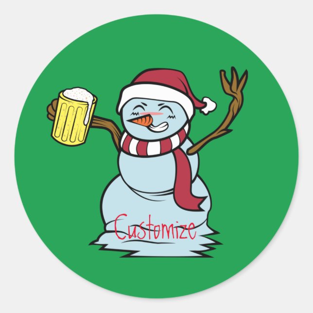Beer-drinking Drunk Snowman Thunder_Cove Classic Round Sticker (Front)