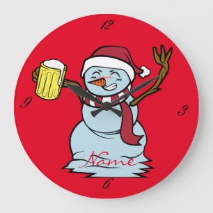 Beer-drinking Drunk Snowman Thunder_Cove Large Clock
