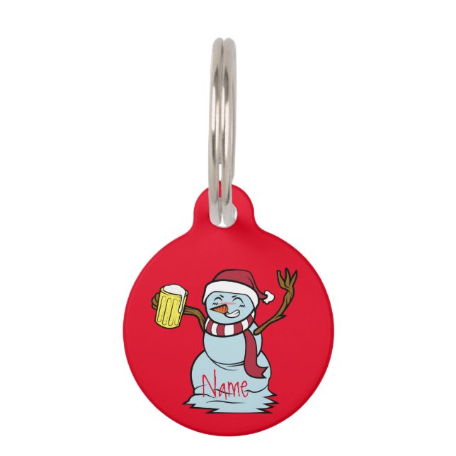 Beer-drinking Drunk Snowman Thunder_Cove Pet Tag (Front)