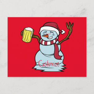 Beer-drinking Drunk Snowman Thunder_Cove Postcard