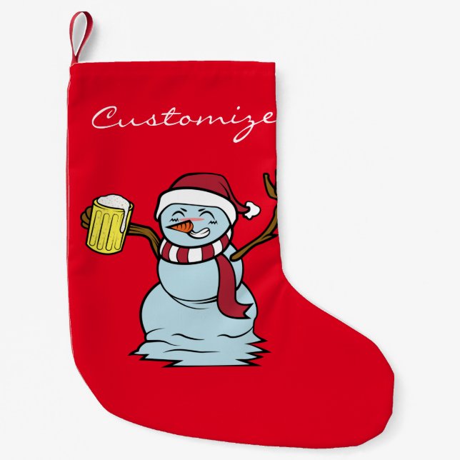 Beer-drinking Drunk Snowman Thunder_Cove  Small Christmas Stocking (Front)