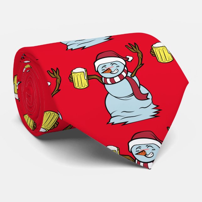 Beer-drinking Drunk Snowman Thunder_Cove Tie (Rolled)