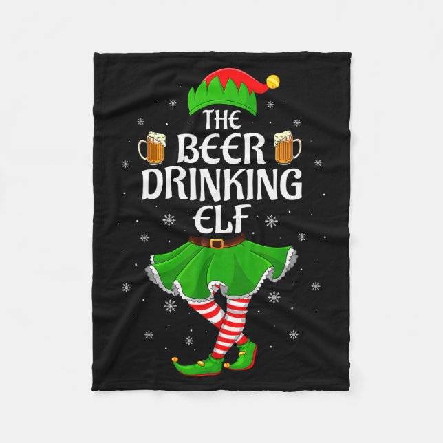 Beer Drinking Elf Christmas Family Girl Women Elf  Fleece Blanket (Front)
