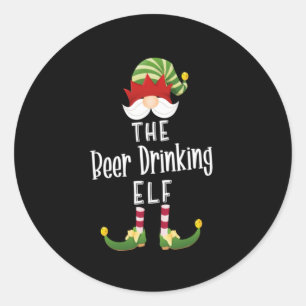 Beer Drinking Elf Group Christmas Birthday Classic Round Sticker