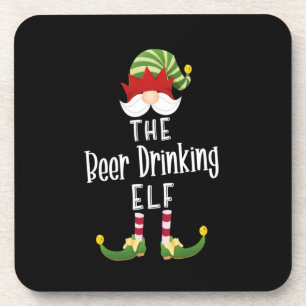 Beer Drinking Elf Group Christmas Birthday Coaster
