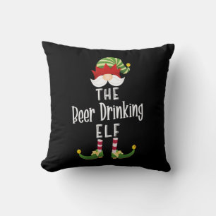 Beer Drinking Elf Group Christmas Birthday Cushion