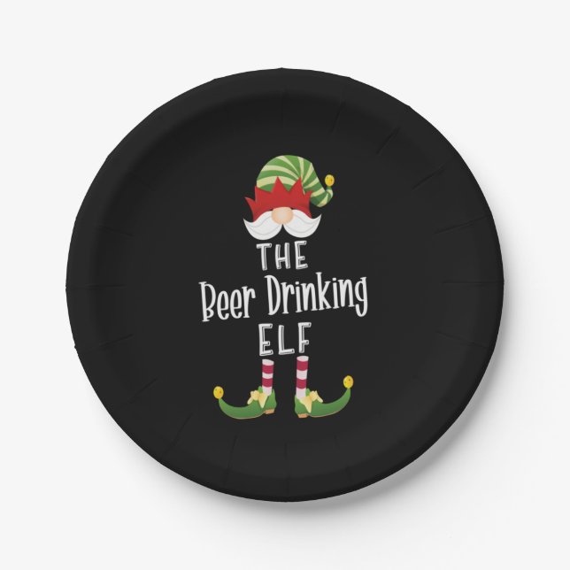 Beer Drinking Elf Group Christmas Birthday Paper Plate (Front)