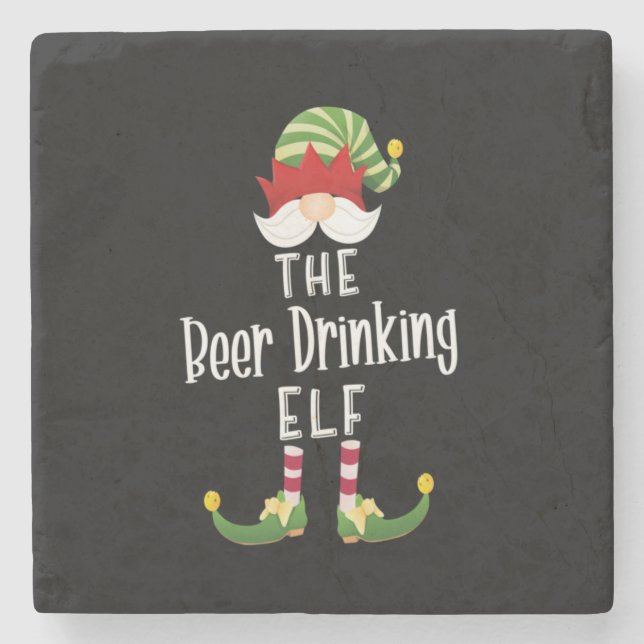 Beer Drinking Elf Group Christmas Birthday Stone Coaster (Front)