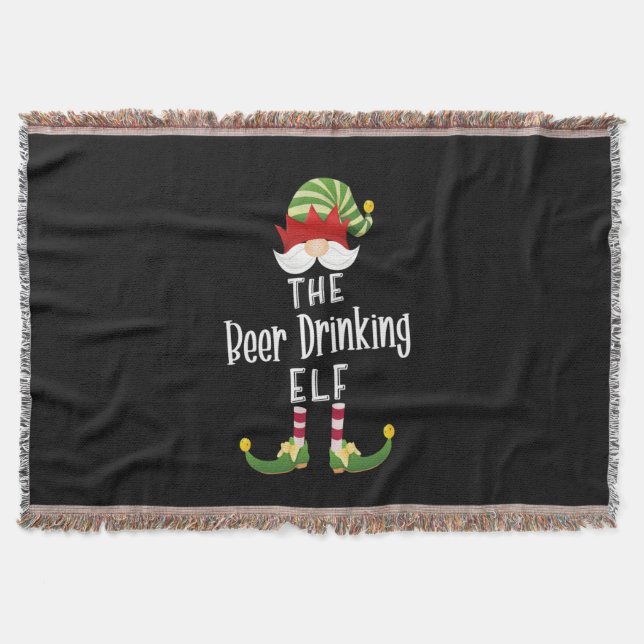 Beer Drinking Elf Group Christmas Birthday Throw Blanket (Front)