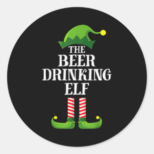 Beer Drinking Elf Matching Family Group Christmas  Classic Round Sticker