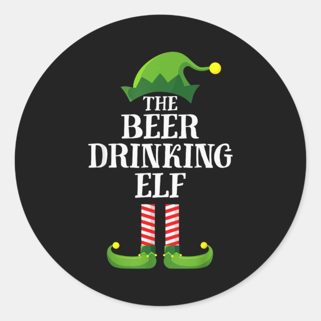 Beer Drinking Elf Matching Family Group Christmas  Classic Round Sticker (Front)