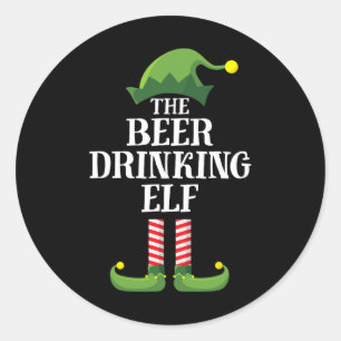 Beer Drinking Elf Matching Family Group Christmas Classic Round Sticker