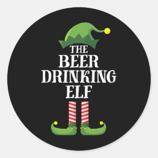 Beer Drinking Elf Matching Family Group Christmas  Classic Round Sticker