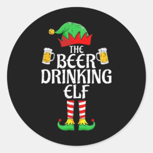 Beer Drinking Elf Matching Family Group Christmas Classic Round Sticker