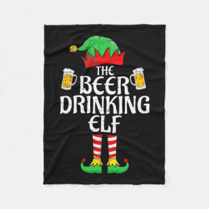 Beer Drinking Elf Matching Family Group Christmas Fleece Blanket