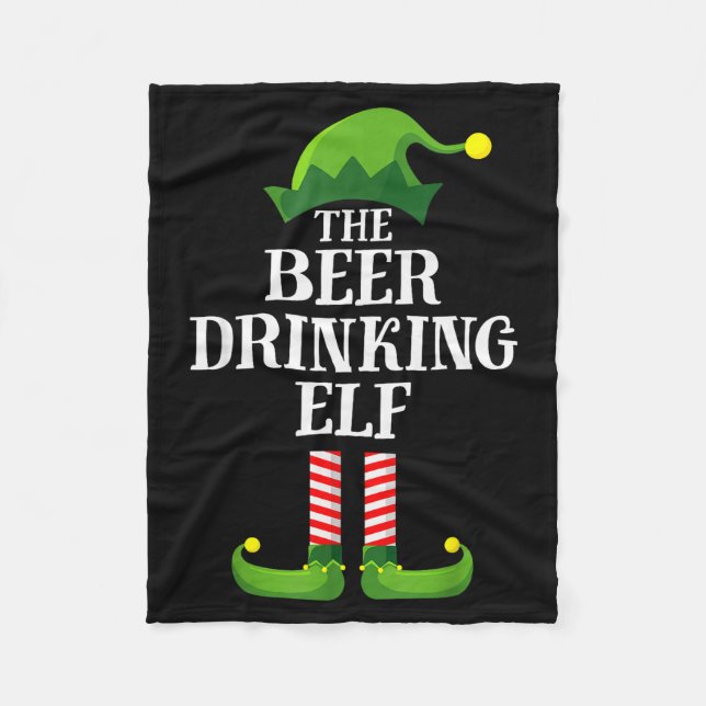 Beer Drinking Elf Matching Family Group Christmas  Fleece Blanket (Front)