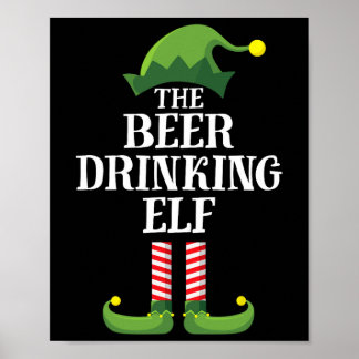 Beer Drinking Elf Matching Family Group Christmas Poster