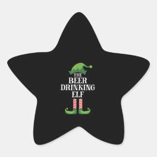 Beer Drinking Elf Matching Family Group Christmas Star Sticker