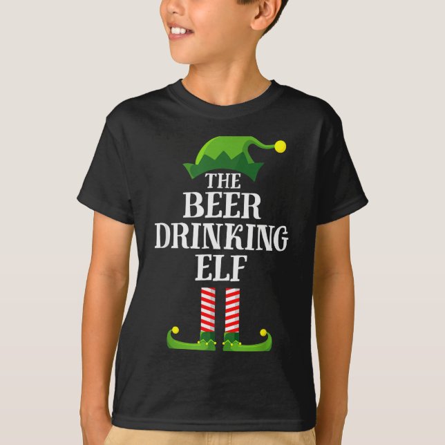 Beer Drinking Elf Matching Family Group Christmas  T-Shirt (Front)
