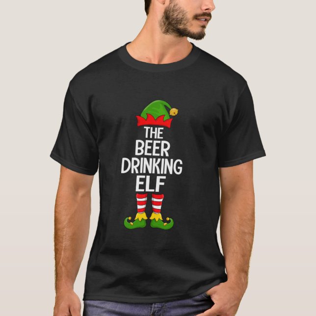 Beer Drinking Elf Xmas Matching Family Elf Squad C T-Shirt (Front)