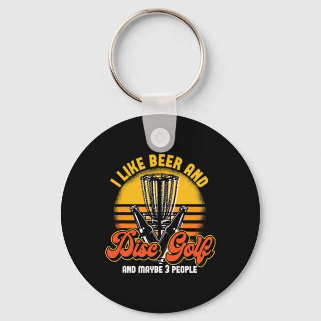 Beer Drinking Party Stupid Tree Frisbee Golfer Dis Key Ring (Front)