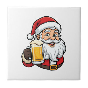 Beer Drinking Santa Claus Christmas Graphic Ceramic Tile