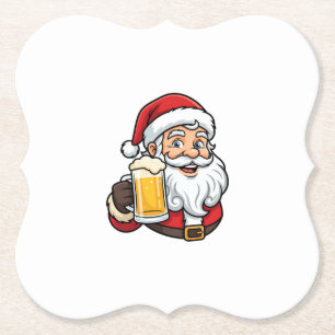 Beer Drinking Santa Claus Christmas Graphic Paper Coaster