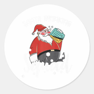 Beer Drinking Santa Xmas Beer Drinker Funny Christ Classic Round Sticker