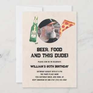 Beer Dude Photo Man Funny 80th Birthday Invitation
