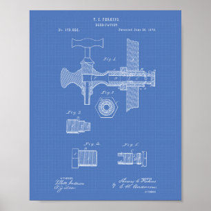 Beer Faucet 1876 Patent Art Blueprint Poster