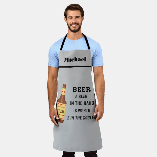 Beer Funny Saying Beer in hand Name Personalise Apron (Worn)